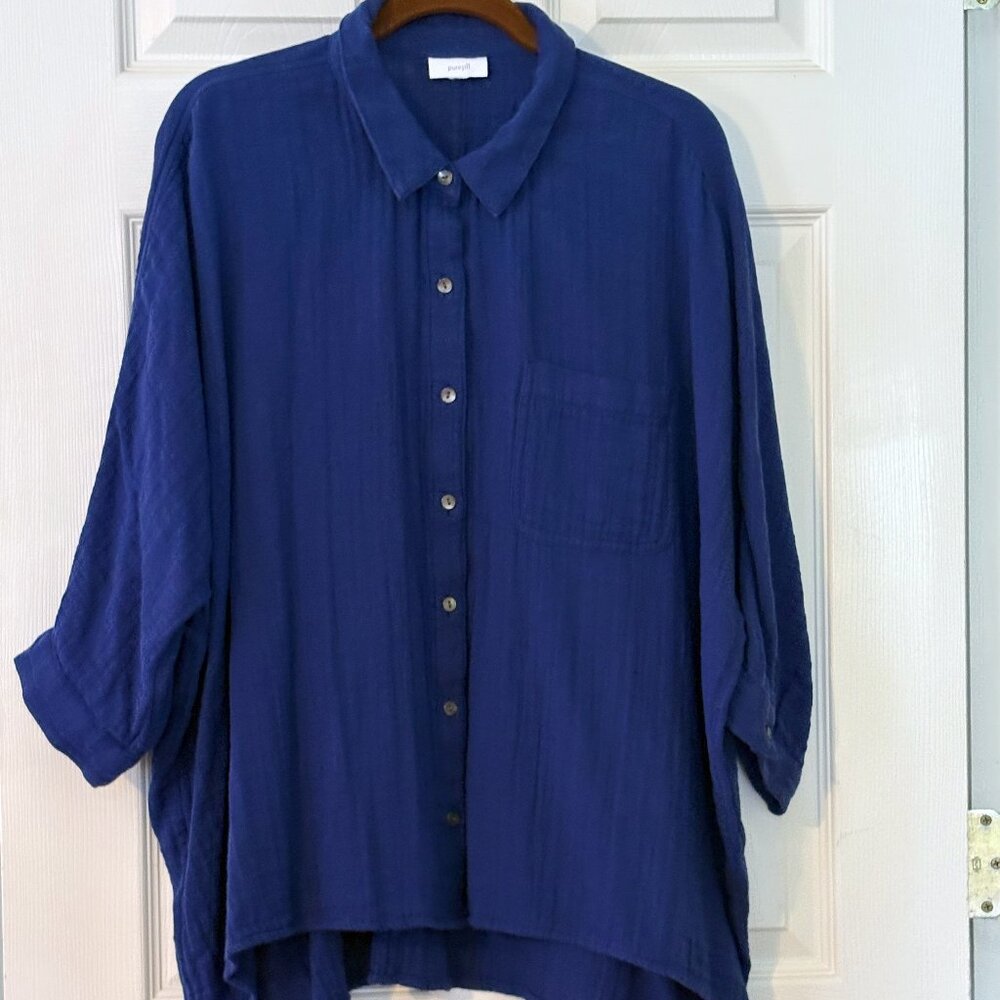 J.Jill Oversized Gauzy Blue Blouse sz L/XL
